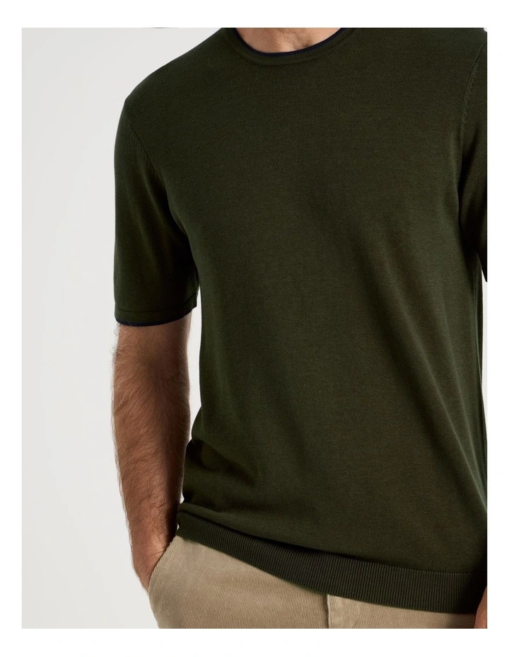 Short Sleeve Bamboo Cotton T-Shirt With Contrast Tipping in Khaki image 3