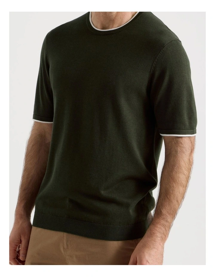 Short Sleeve Bamboo Cotton T-Shirt With Contrast Tipping in Khaki image 4