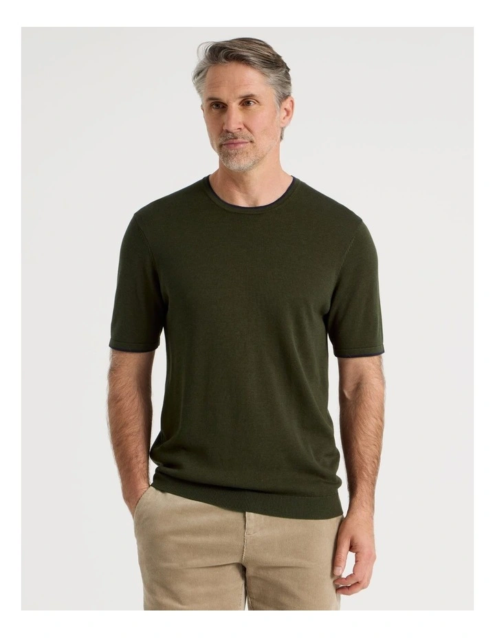 Short Sleeve Bamboo Cotton T-Shirt With Contrast Tipping in Khaki image 4