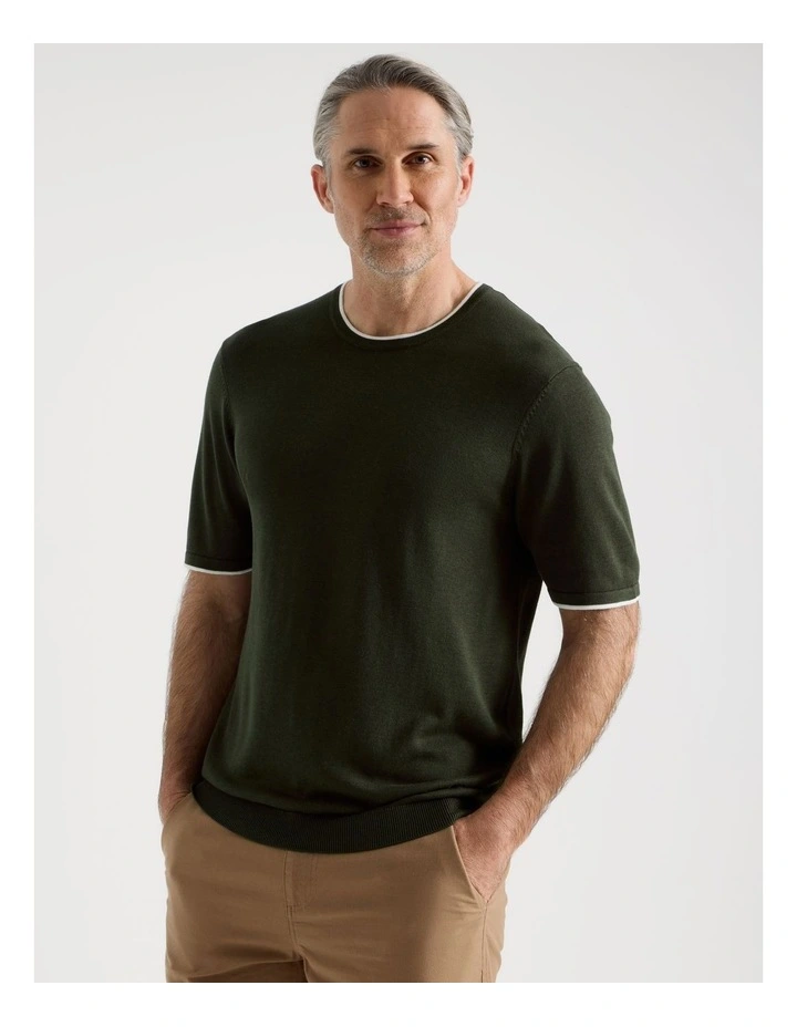 Short Sleeve Bamboo Cotton T-Shirt With Contrast Tipping in Khaki image 5