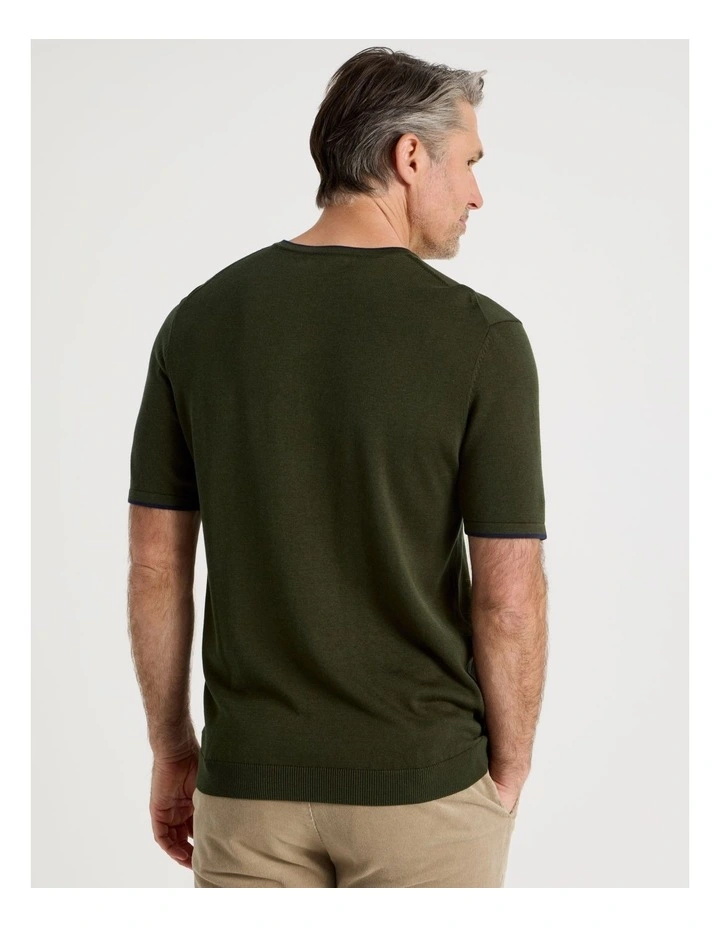 Short Sleeve Bamboo Cotton T-Shirt With Contrast Tipping in Khaki image 5