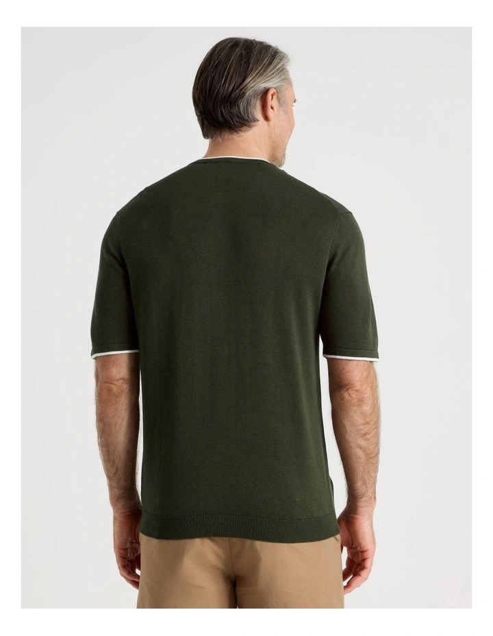 Short Sleeve Bamboo Cotton T-Shirt With Contrast Tipping in Khaki image 6