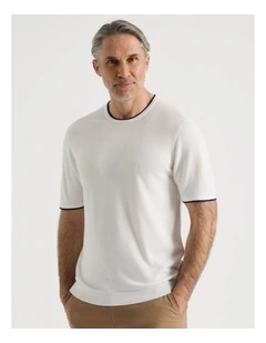 Short Sleeve Bamboo Cotton T-Shirt With Contrast Tipping in White