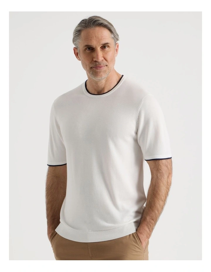 Short Sleeve Bamboo Cotton T-Shirt With Contrast Tipping in White image 1