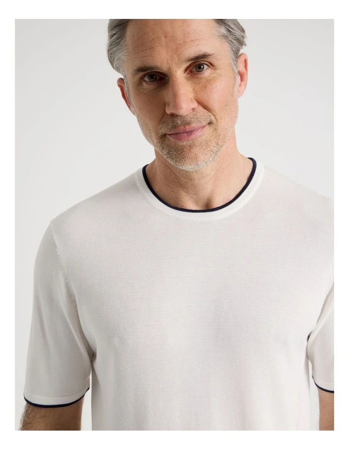 Short Sleeve Bamboo Cotton T-Shirt With Contrast Tipping in White image 2