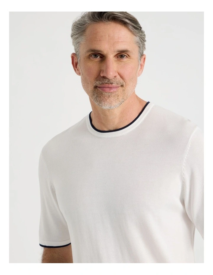 Short Sleeve Bamboo Cotton T-Shirt With Contrast Tipping in White image 3