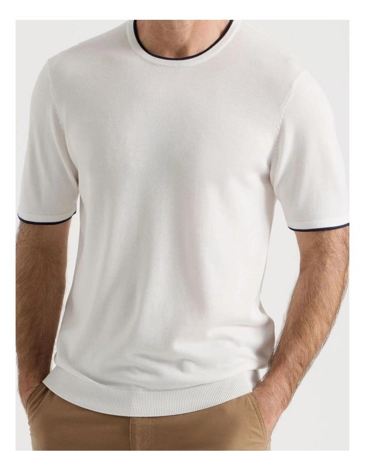 Short Sleeve Bamboo Cotton T-Shirt With Contrast Tipping in White image 4