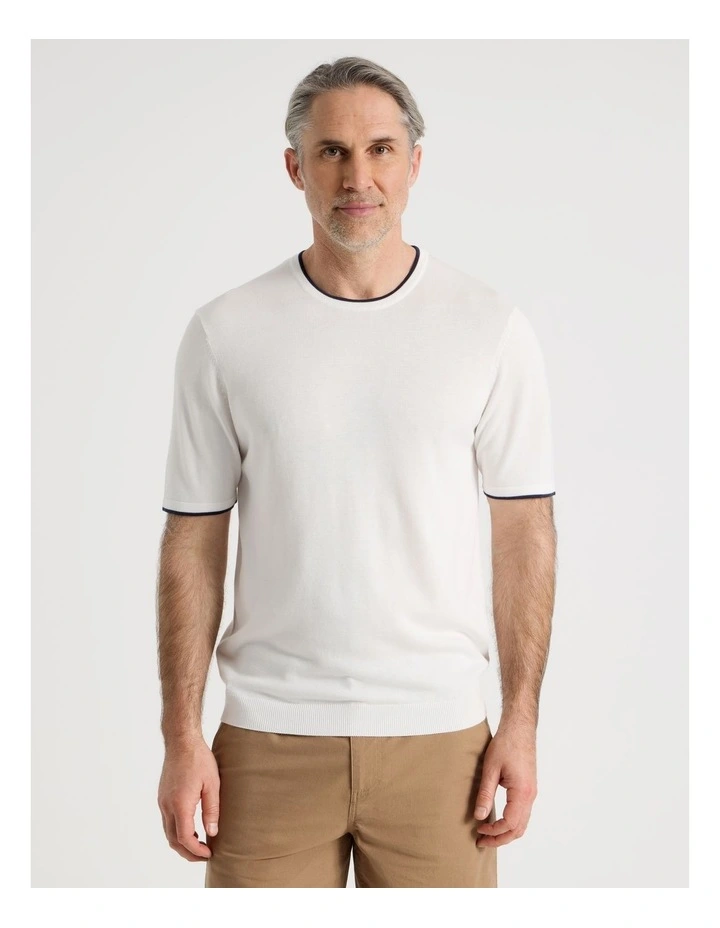Short Sleeve Bamboo Cotton T-Shirt With Contrast Tipping in White image 5