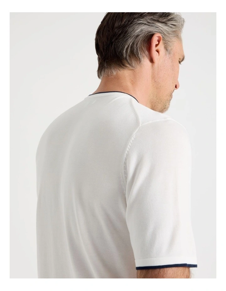 Short Sleeve Bamboo Cotton T-Shirt With Contrast Tipping in White image 5