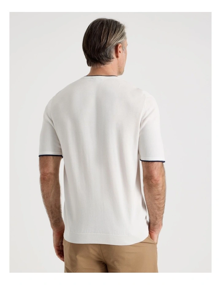 Short Sleeve Bamboo Cotton T-Shirt With Contrast Tipping in White image 6