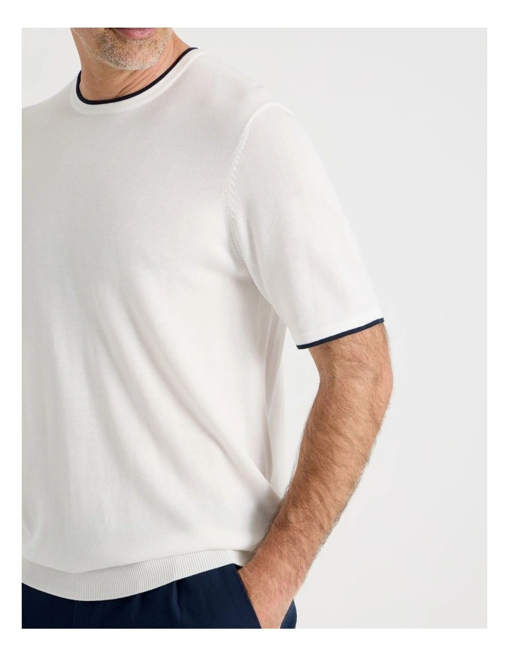 Short Sleeve Bamboo Cotton T-Shirt With Contrast Tipping in White image 6