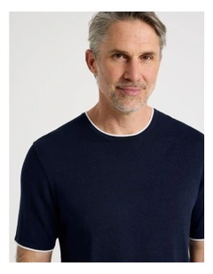 Short Sleeve Bamboo Cotton T-Shirt With Contrast Tipping in Navy