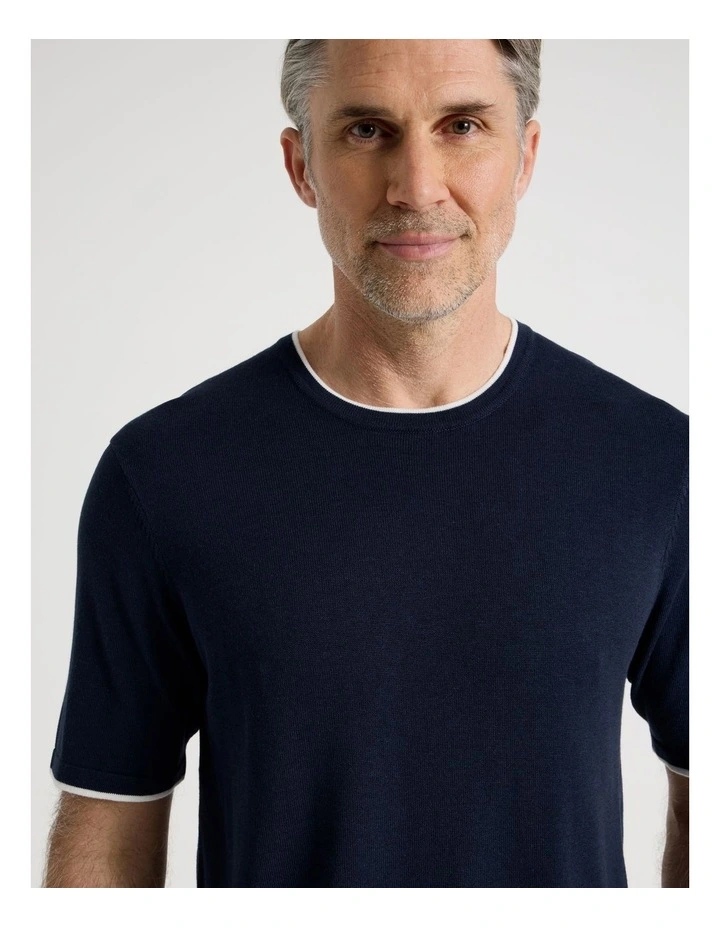 Short Sleeve Bamboo Cotton T-Shirt With Contrast Tipping in Navy image 5