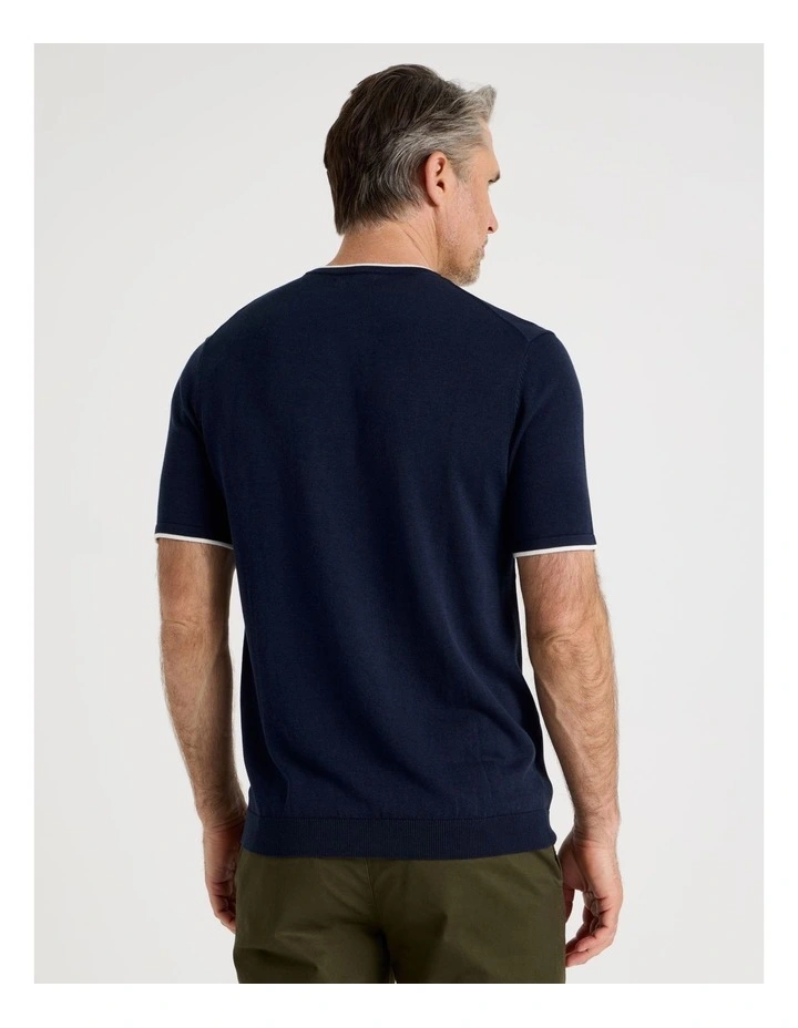 Short Sleeve Bamboo Cotton T-Shirt With Contrast Tipping in Navy image 5