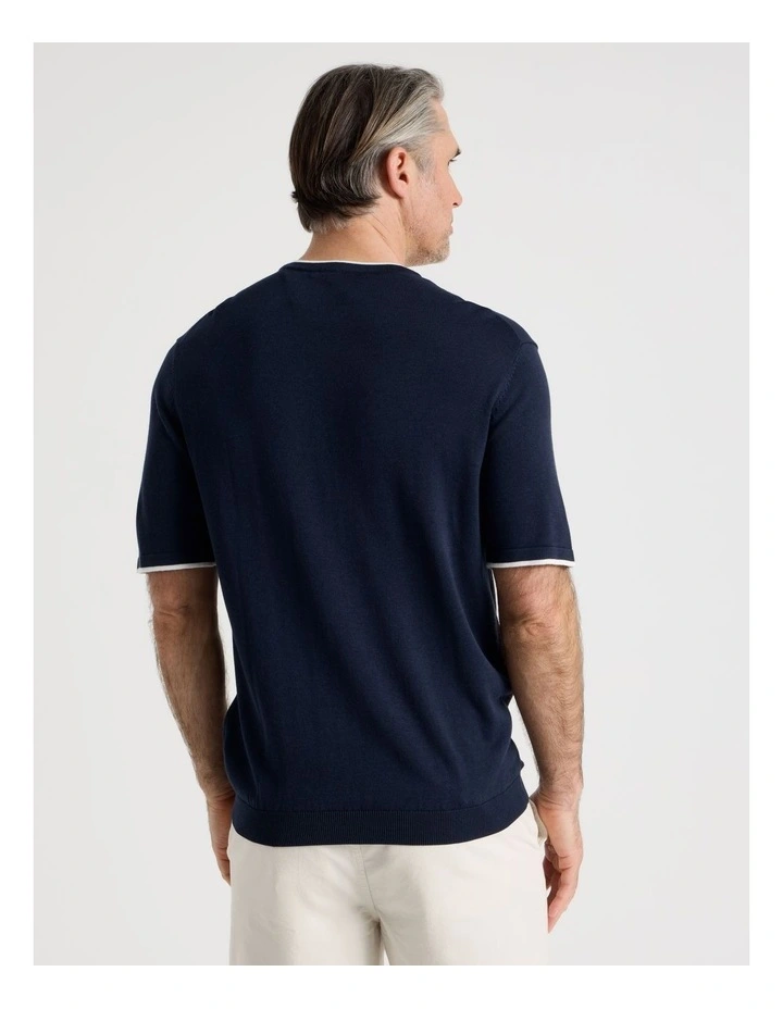 Short Sleeve Bamboo Cotton T-Shirt With Contrast Tipping in Navy image 6