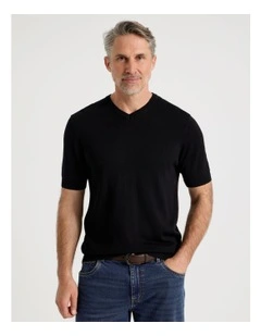 V-Neck Bamboo Cotton T-Shirt in Black