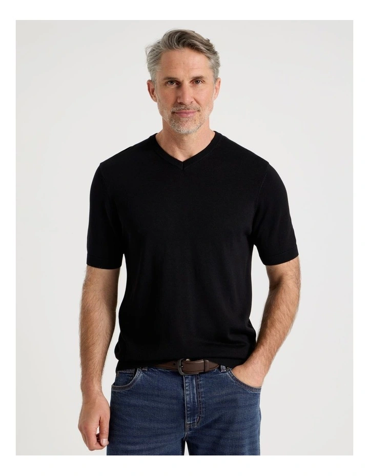 V-Neck Bamboo Cotton T-Shirt in Black image 1