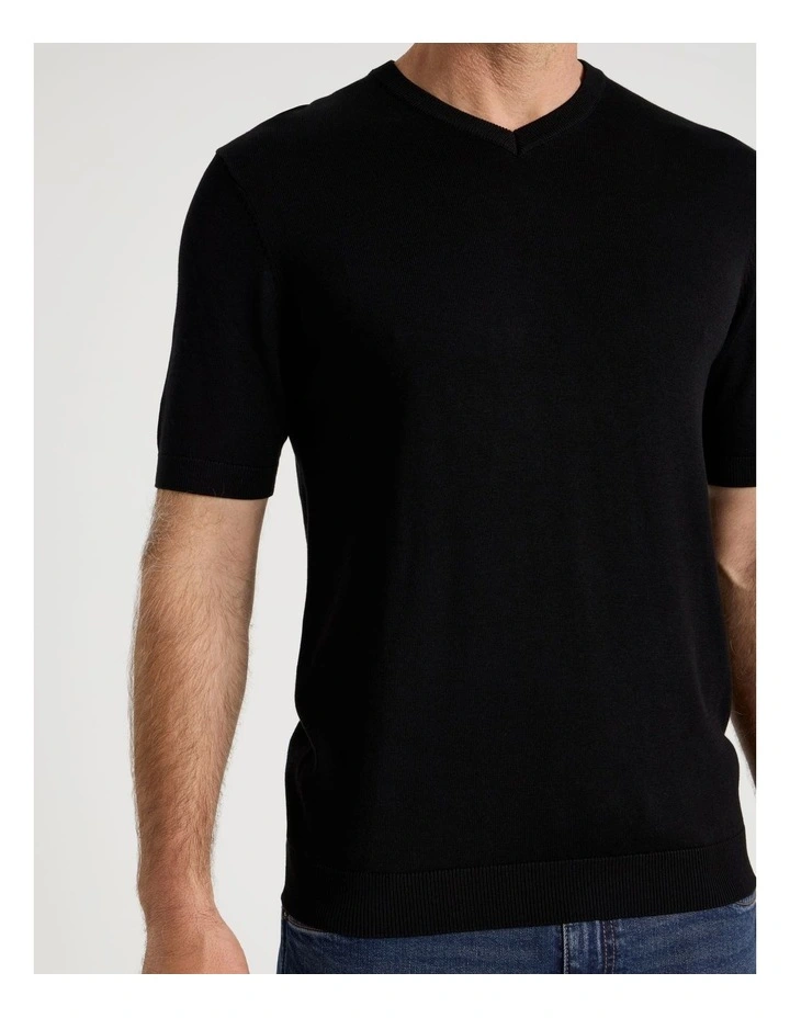 V-Neck Bamboo Cotton T-Shirt in Black image 4
