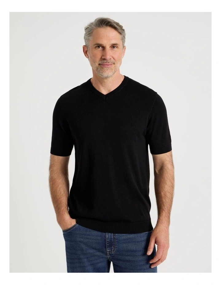 V-Neck Bamboo Cotton T-Shirt in Black image 5