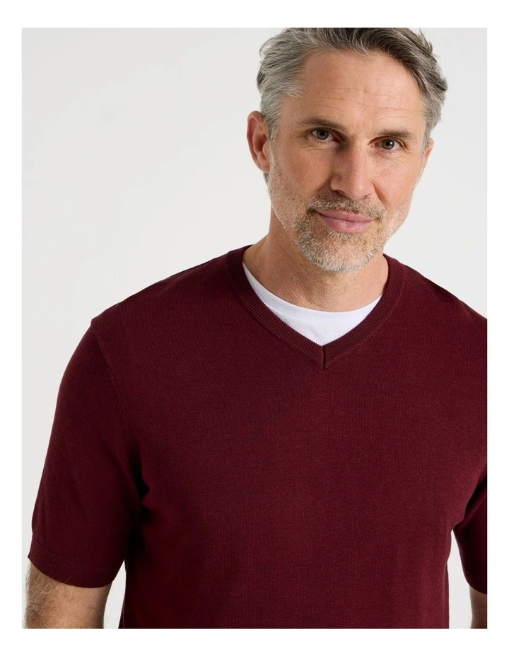 V-Neck Bamboo Cotton T-Shirt in Burgundy image 4