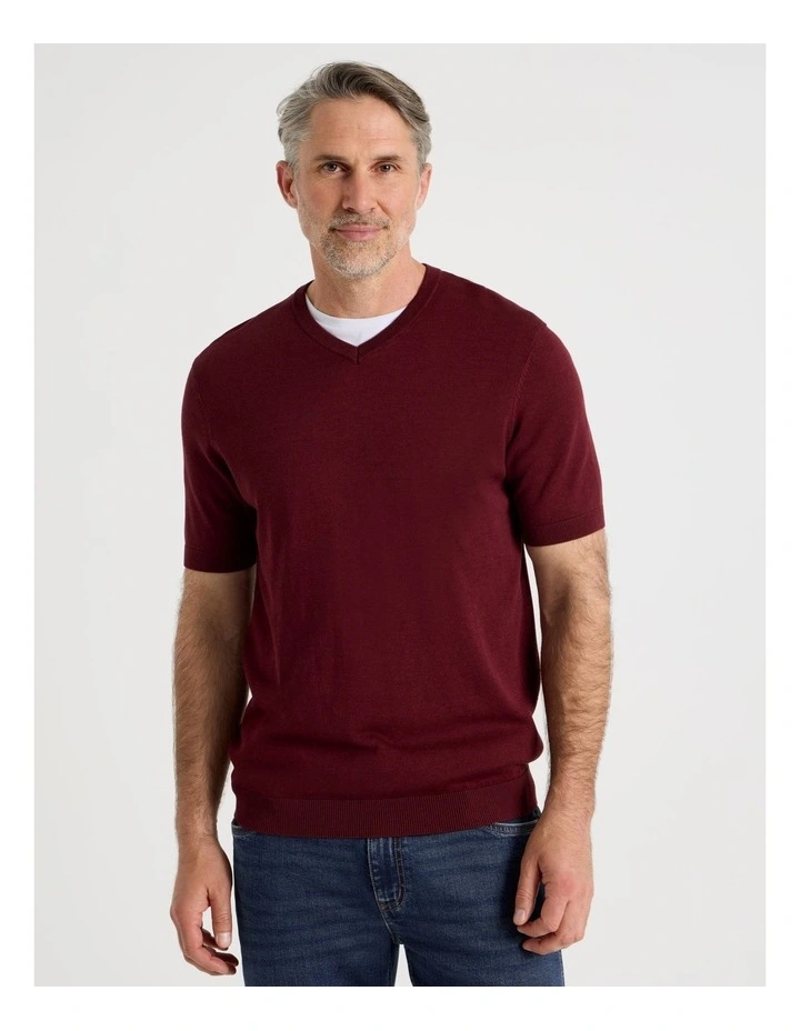 V-Neck Bamboo Cotton T-Shirt in Burgundy image 5