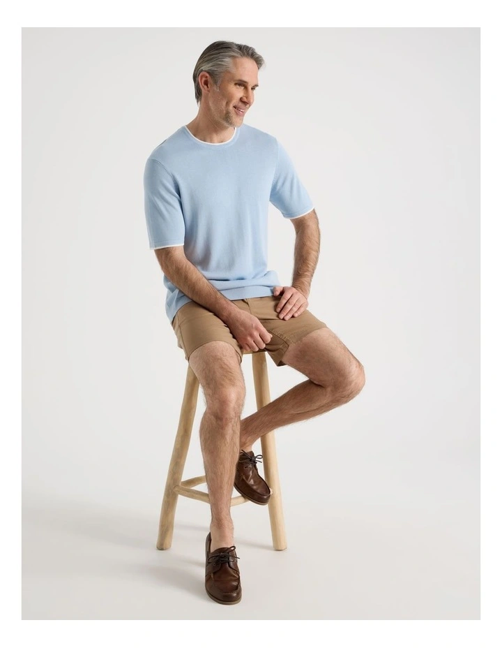 Short Sleeve Bamboo Cotton T-Shirt with Contrast Tipping in Light Blue image 2