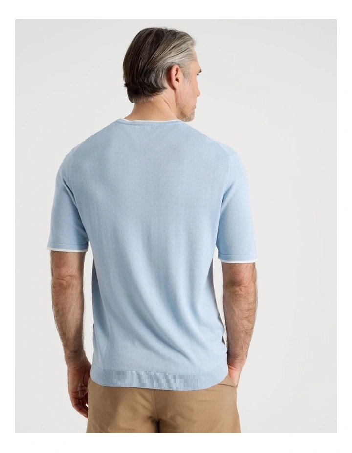 Short Sleeve Bamboo Cotton T-Shirt with Contrast Tipping in Light Blue image 6