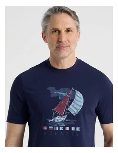 Boat Placement Print T-Shirt in Navy