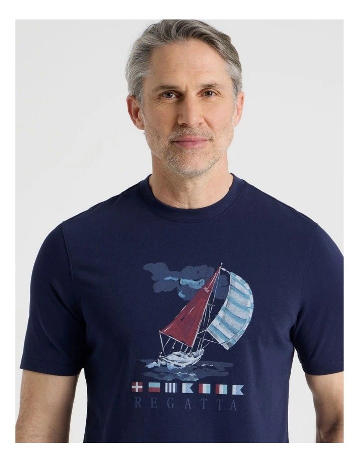 Boat Placement Print T-Shirt in Navy image 1