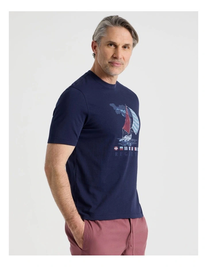 Boat Placement Print T-Shirt in Navy image 3