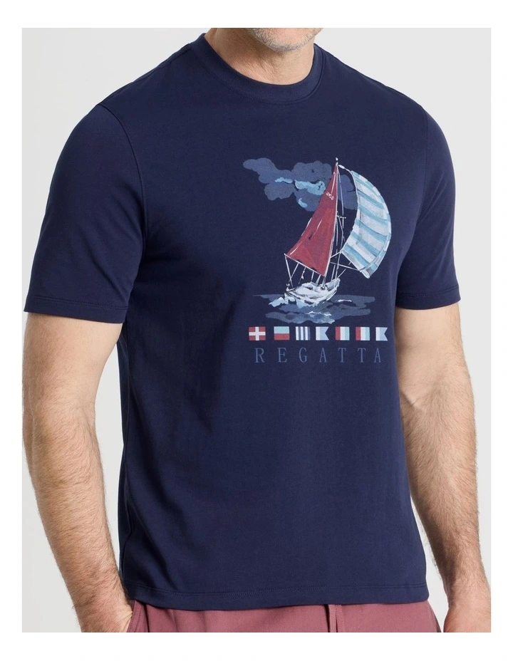 Boat Placement Print T-Shirt in Navy image 4