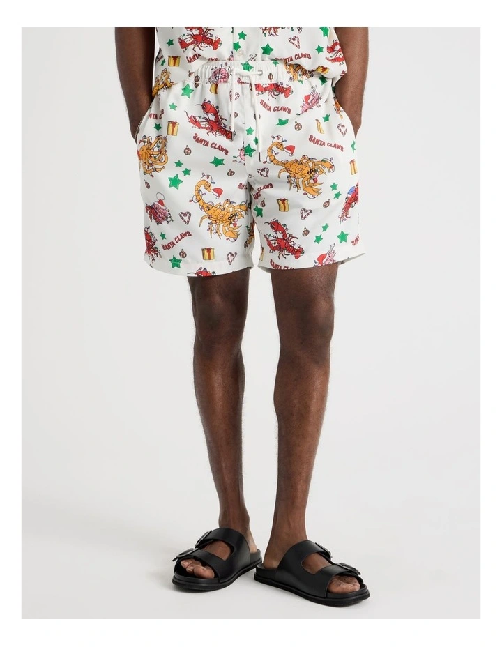 Santa's Seafood Print Short in Stone image 2