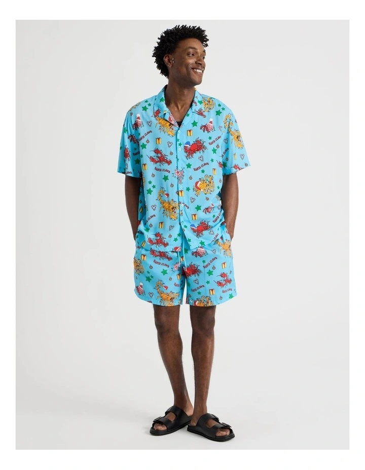 Santa's Seafood Print Short in Light Blue image 1