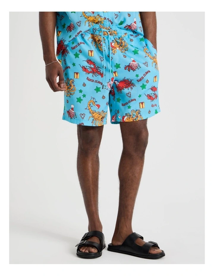 Santa's Seafood Print Short in Light Blue image 2