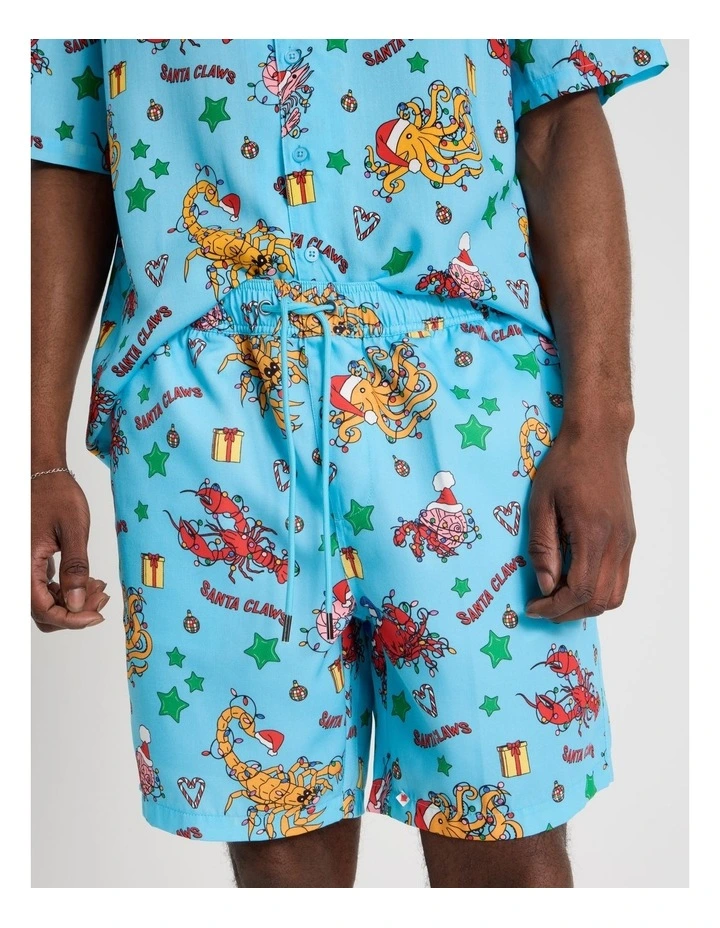 Santa's Seafood Print Short in Light Blue image 3