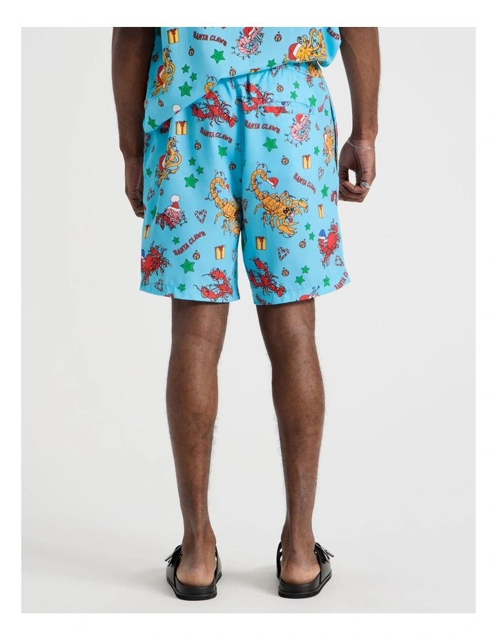 Santa's Seafood Print Short in Light Blue image 4