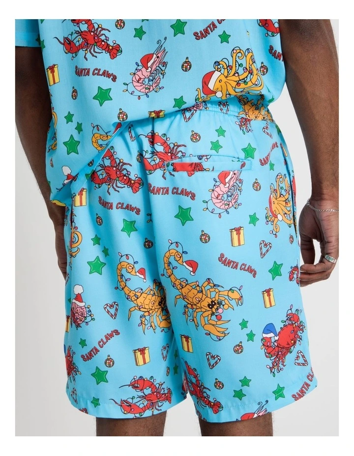 Santa's Seafood Print Short in Light Blue image 5