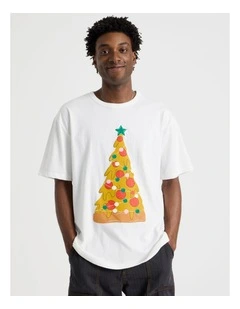 Pizza On Earth Placement Print Tee in White