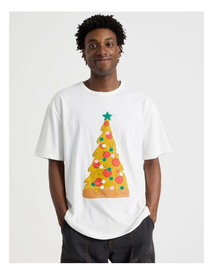 Pizza On Earth Placement Print Tee in White image 1