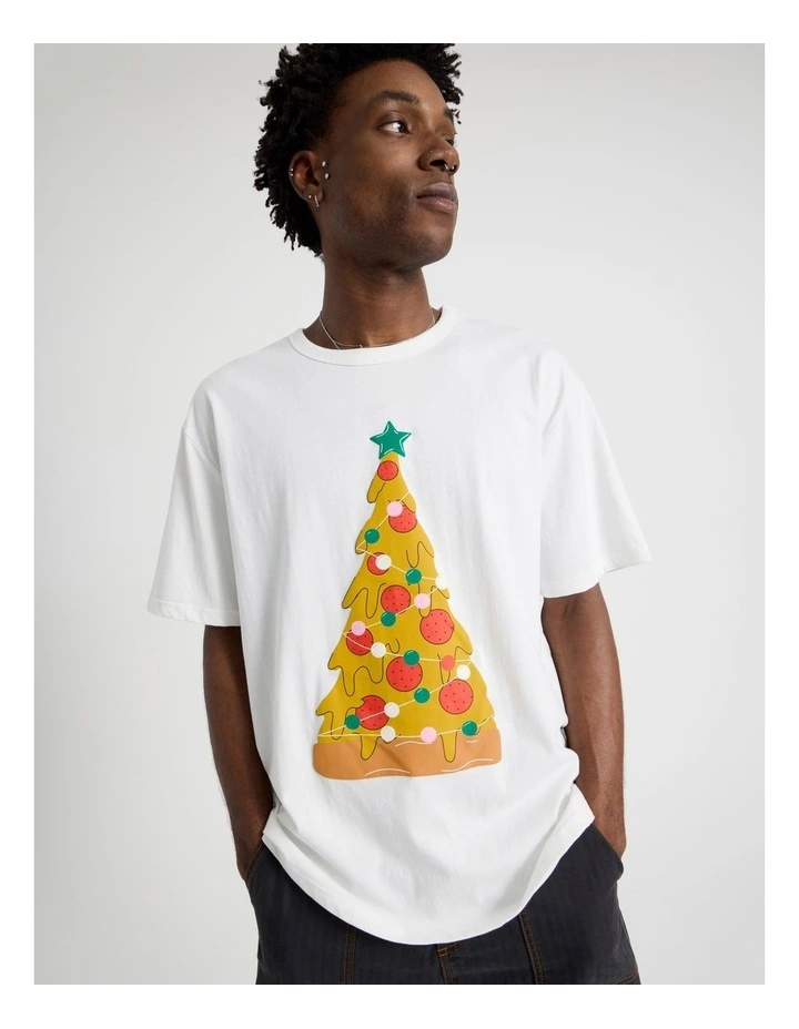 Pizza On Earth Placement Print Tee in White image 2