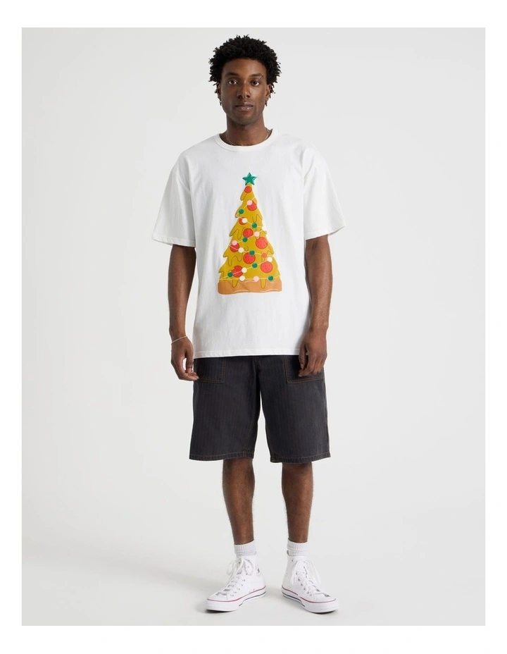 Pizza On Earth Placement Print Tee in White image 3
