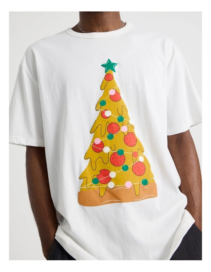 Pizza On Earth Placement Print Tee in White image 5