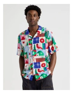 Short Sleeve Shirt in White Wrapping Paper Print