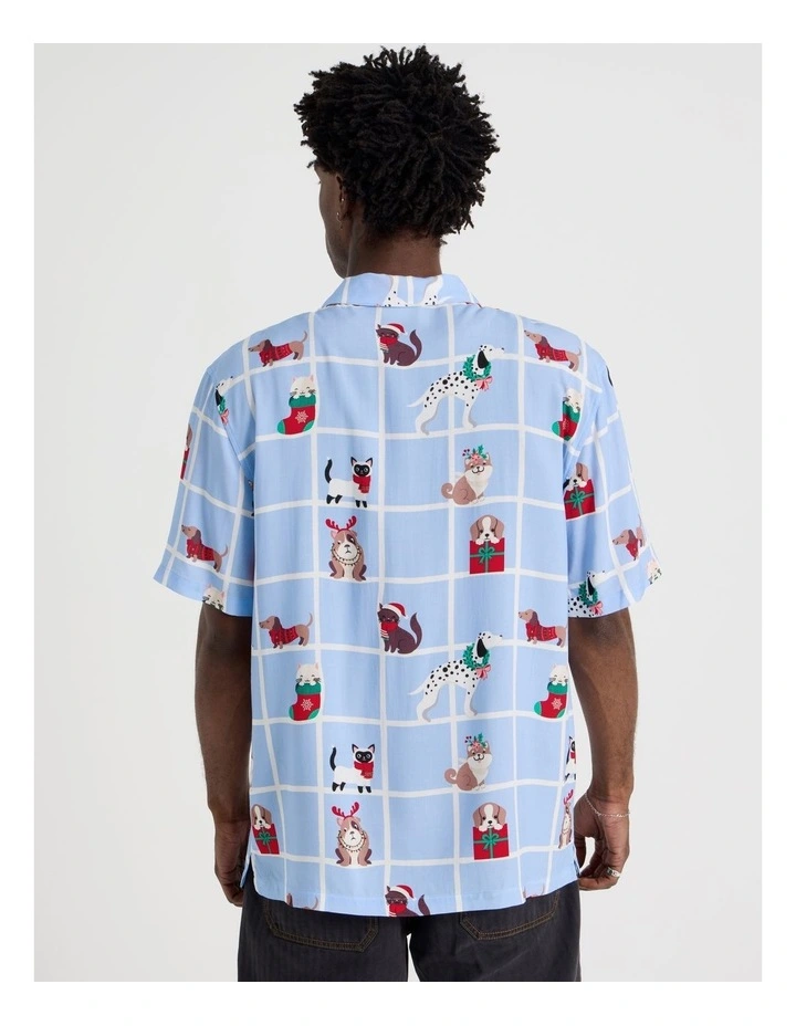 Short Sleeve Shirt in Blue Cats & Dogs Print image 5