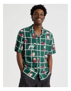 Short Sleeve Shirt in Green Cats & Dogs Print