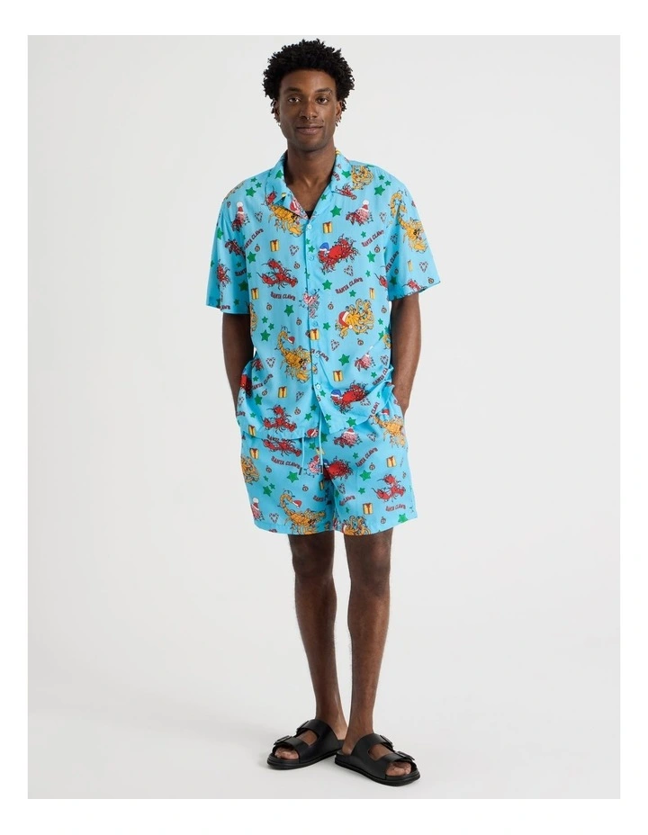 Short Sleeve Shirt in Light Blue Santa's Seafood Print image 2