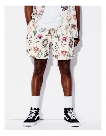 Wild West Print Shorts in Ecru