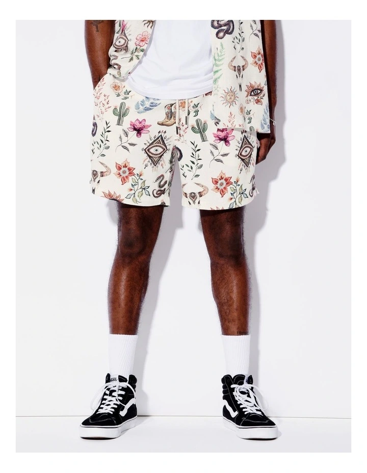 Wild West Print Shorts in Ecru image 1