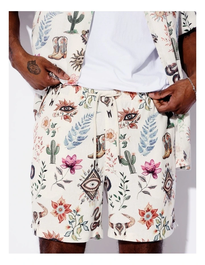 Wild West Print Shorts in Ecru image 3