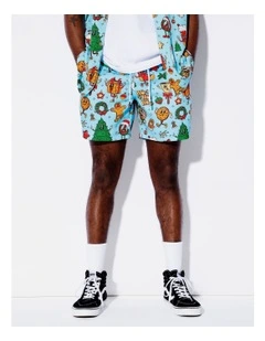 Blue Christmas Print Shorts in Blue